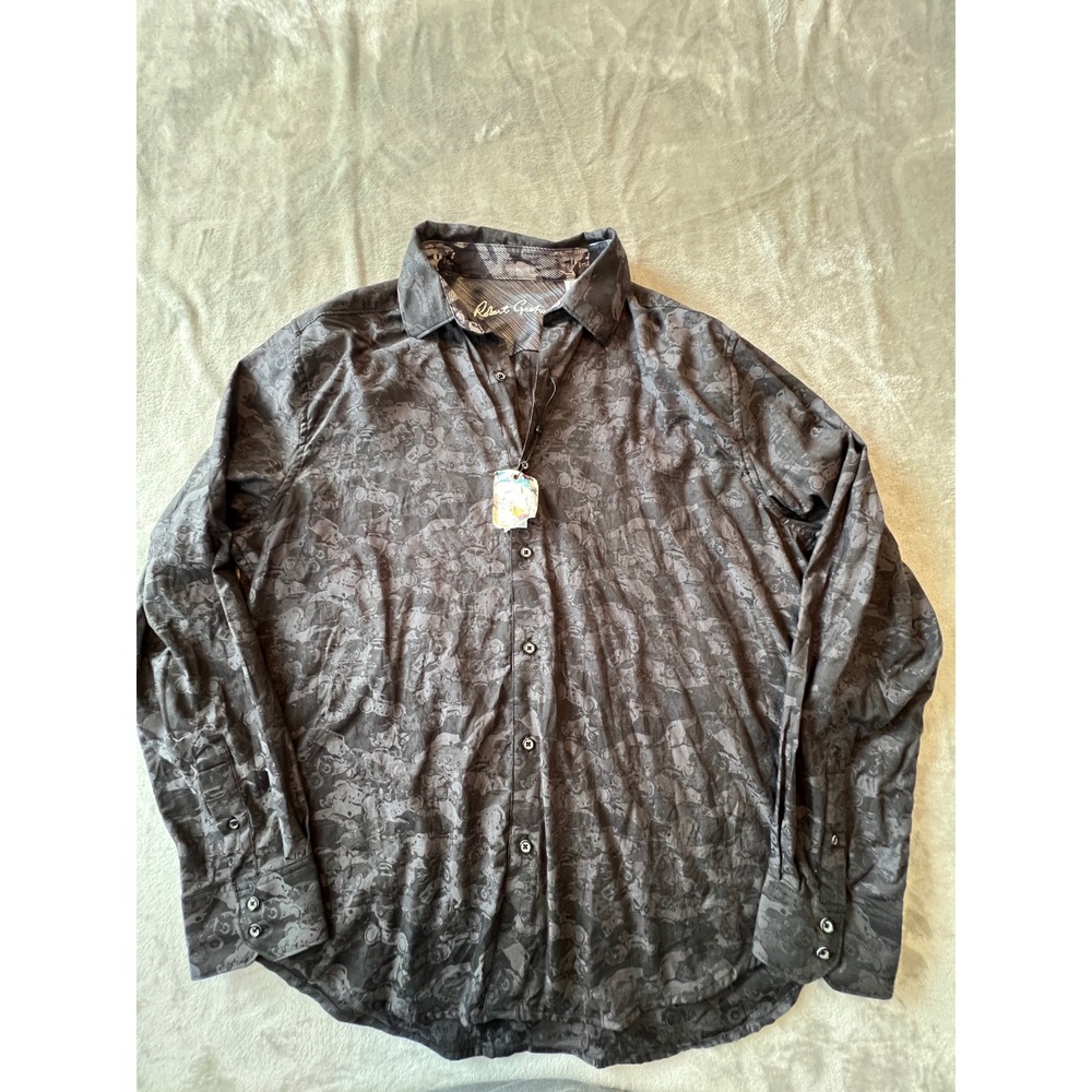 Robert Graham Button Down Men XL Black Motorcycle Jacquard Long Sleeve Classic